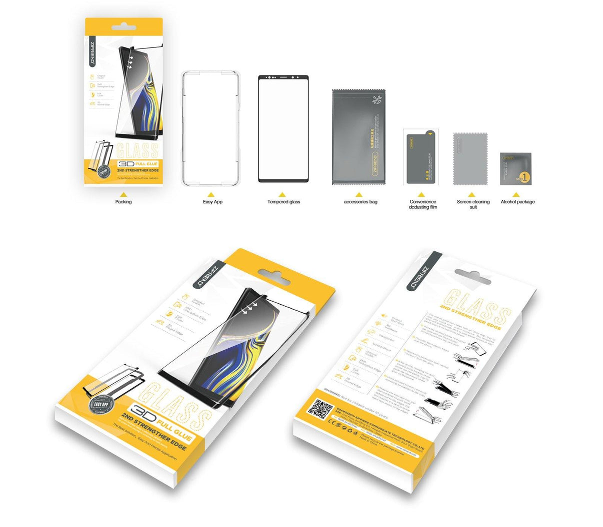 Premium 3D Full Glue Full Cover Tempered Glass with Frame Applicator 3D Full Glue Glass with Applicator zifriend